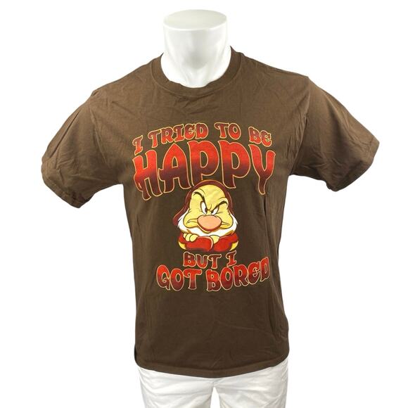 Disney Parks Men's Brown Graphic Happy Dwarfs Snow White T Shirt Tee Top Size M - Picture 1 of 4